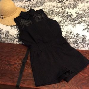 Topshop black mesh insert button front jumper